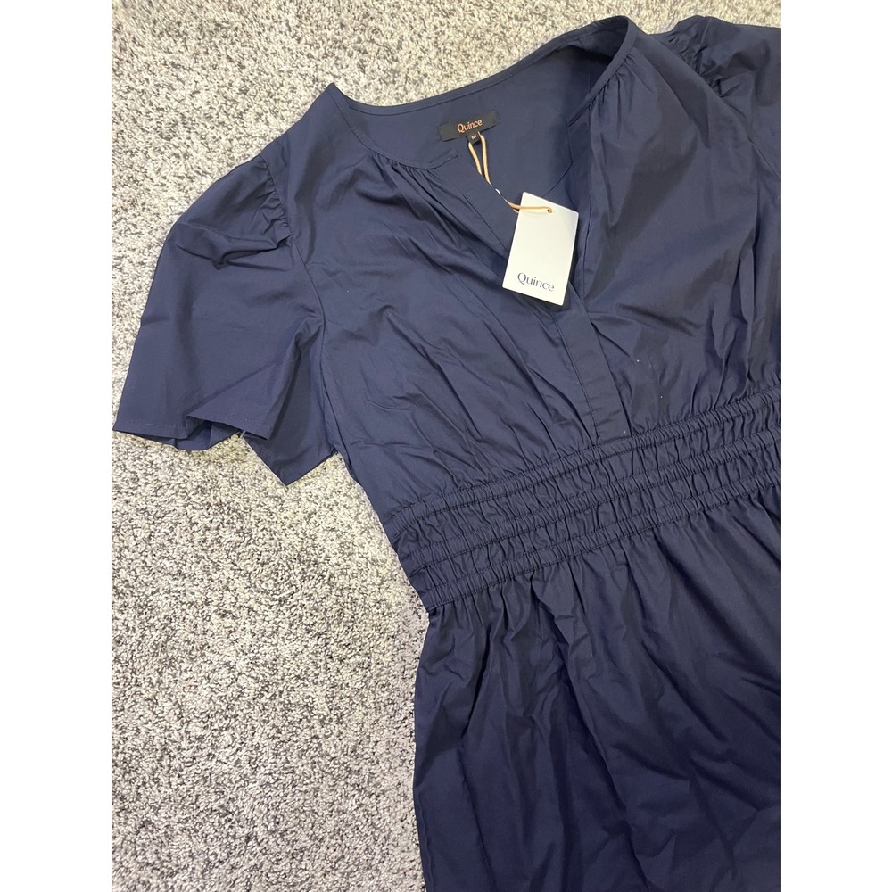 Quince Womens Navy Blue Cotton Poplin Tiered Maxi Dress Smocked Waist Size M NWT - Picture 5 of 9